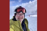 Chris Evans on a ski hill