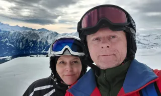 with wife in swiss alps