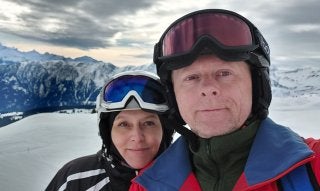 with wife in swiss alps