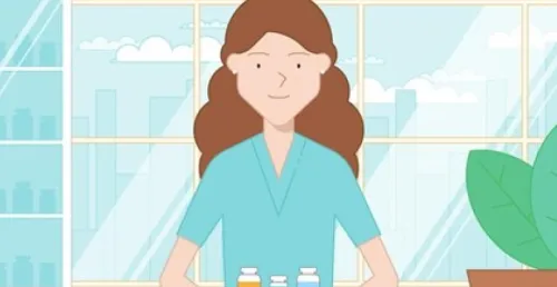 illustration - a nurse practitioner holding a tray of medications