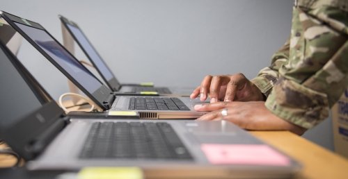 Student working on a laptop