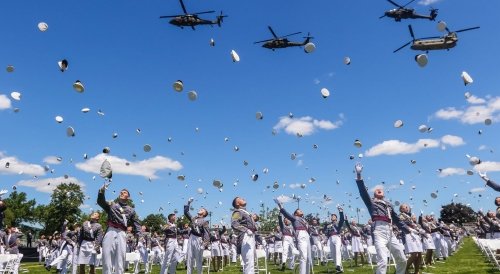 USMA West Point Graduation Photos Hat toss in air