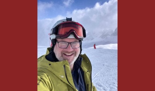 Chris Evans on a ski hill