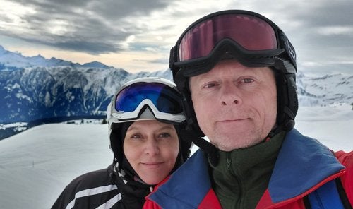 with wife in swiss alps
