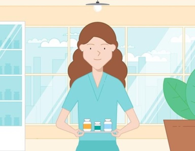 illustration - a nurse practitioner holding a tray of medications