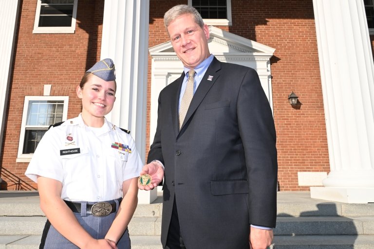 Regimental Commander Sophia Righthouse ’25 and COL Elfendahl