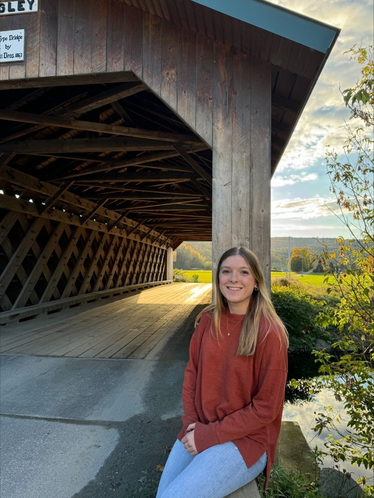 Celine Juneau in front of bridge